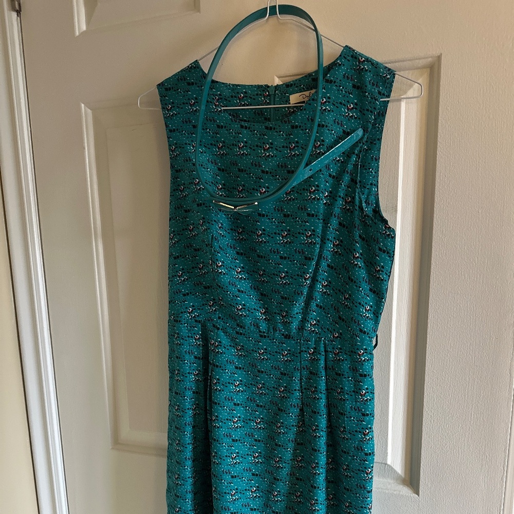 Turquoise print spring/summer dress with belt
